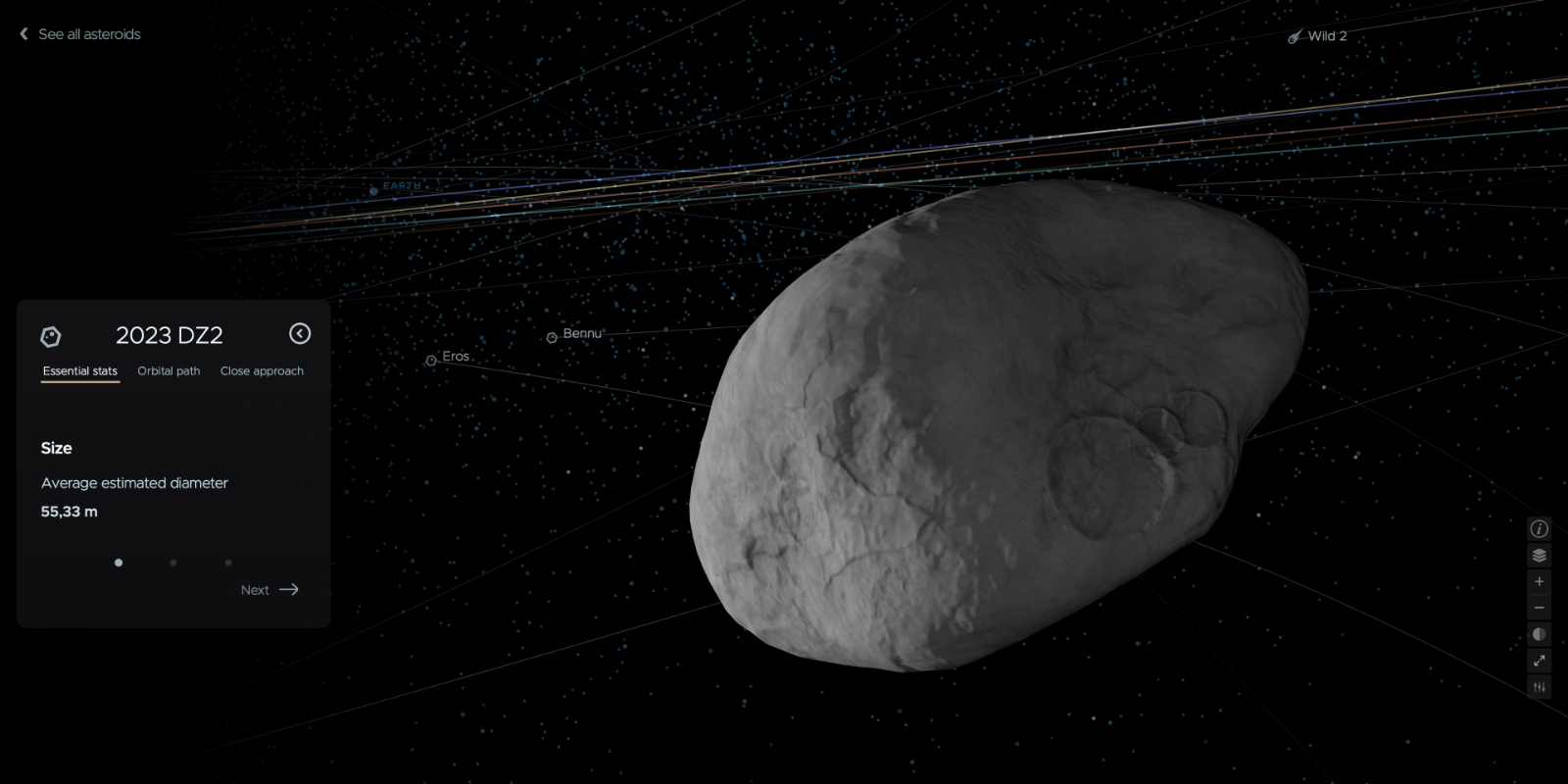 Между Землей и Луной 26 марта пролетит 55-метровый астероид