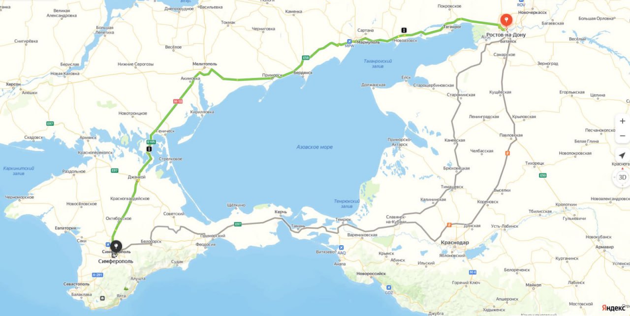 Альтернатива мосту: в «Яндекс Картах» появился сухопутный маршрут в Крым