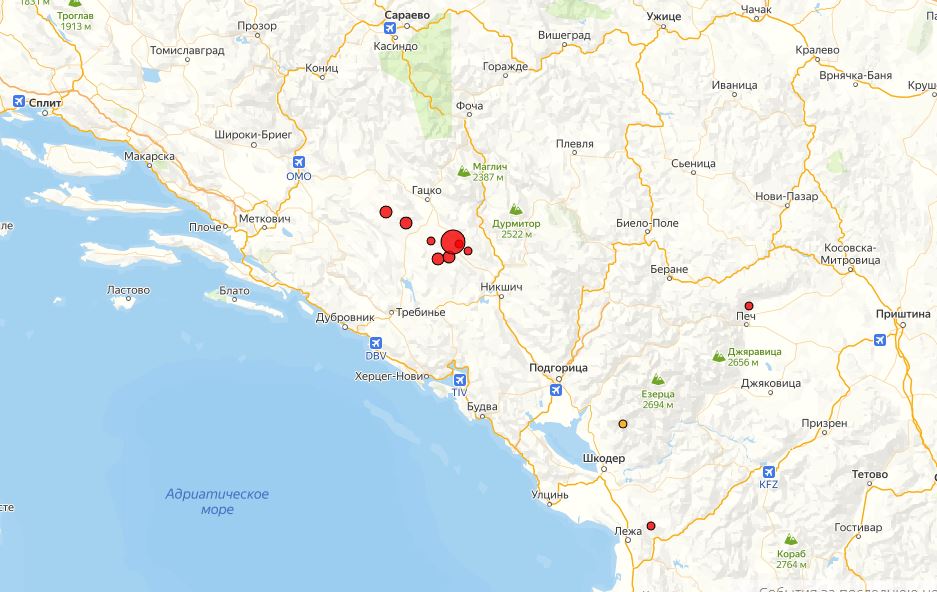 В Черногории произошло землетрясение
