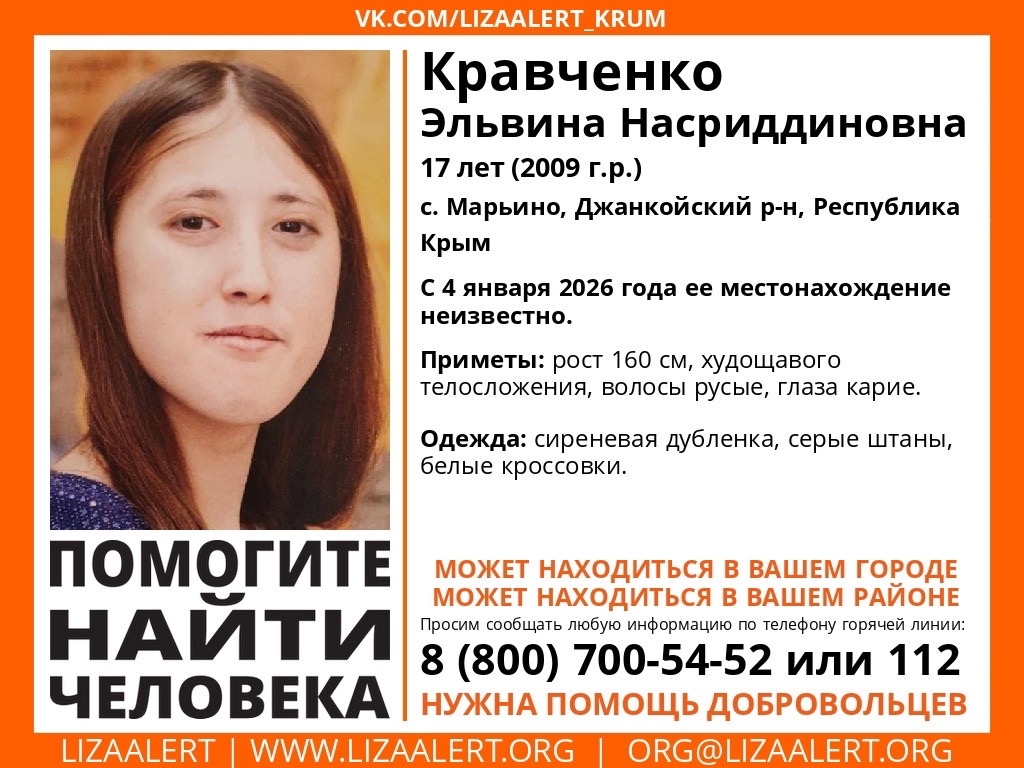 В сиреневой дубленке: на севере Крыма пропала 17-летняя девушка