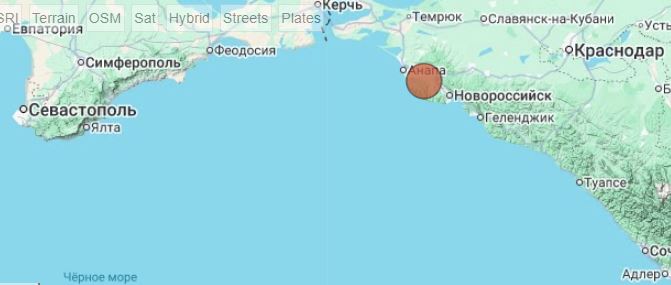 В районе Анапы произошло землетрясение магнитудой 5,3