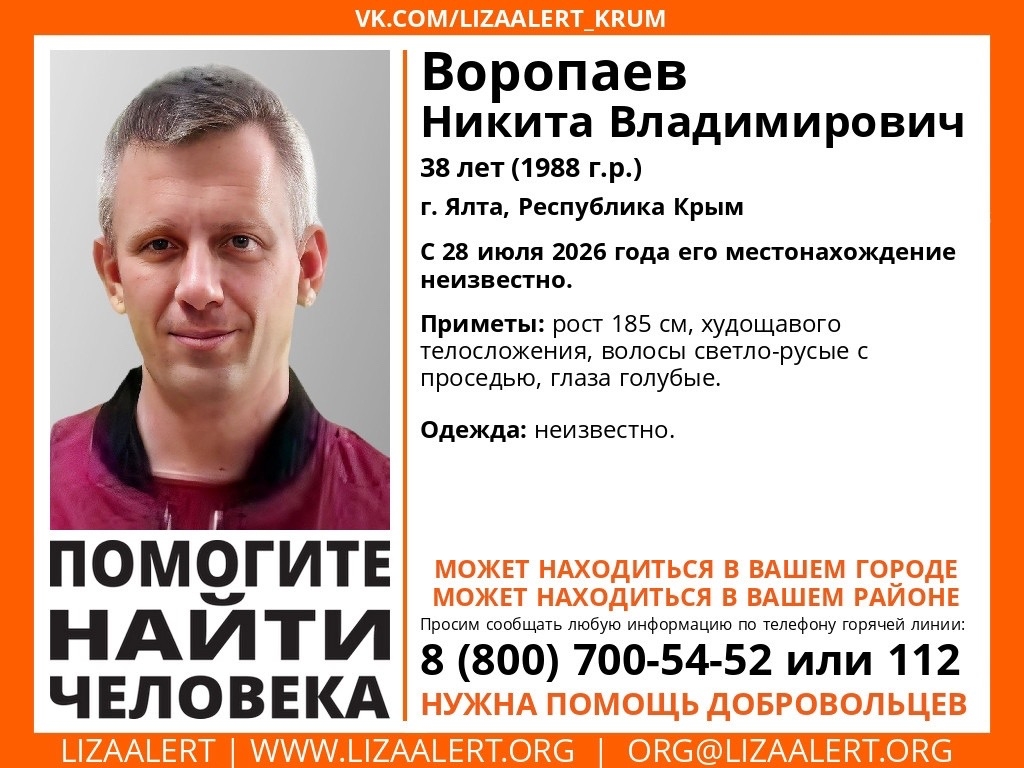 В Ялте с 28 июля ищут пропавшего мужчину